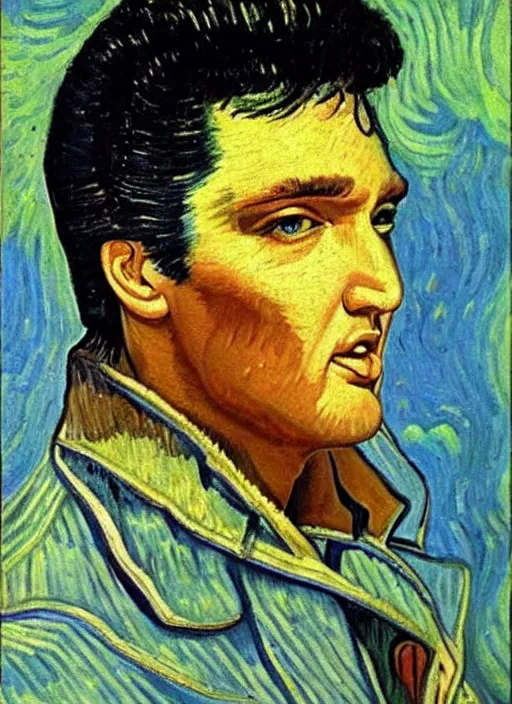 Image similar to oil painting of elvis presley by van gogh