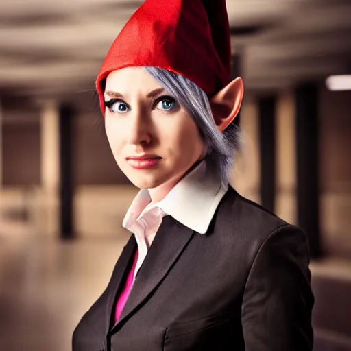 Prompt: a female elf dressed in business suit, cinematic photography