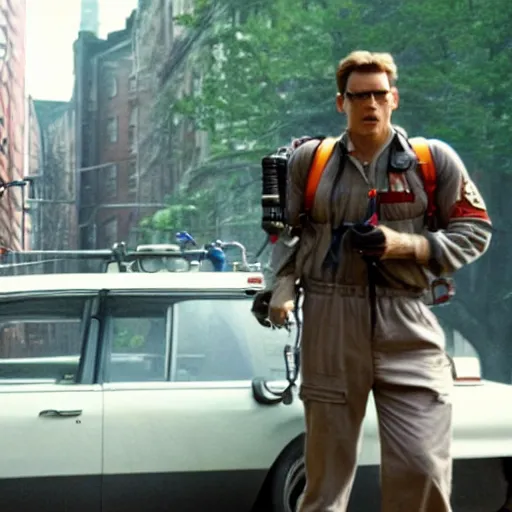 Image similar to Live Action Still of Jerma in Ghostbusters, real life, hyperrealistic, ultra realistic, realistic, highly detailed, epic, HD quality, 8k resolution, body and headshot, film still