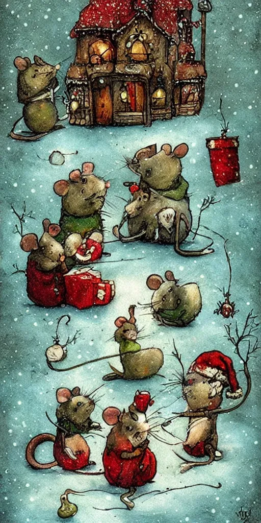 Image similar to a christmas mice scene by alexander jansson