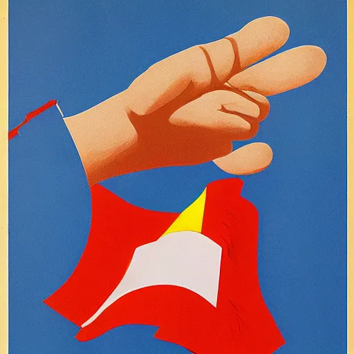 Prompt: a poster with a giant hand holding a spanish flag by jose malhoa, reddit, excessivism, american propaganda, soviet propaganda, poster art