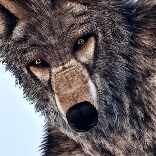 Prompt: portrait of werewolf, hyper realistic, 8 k, unreal engine, realistic brown fur