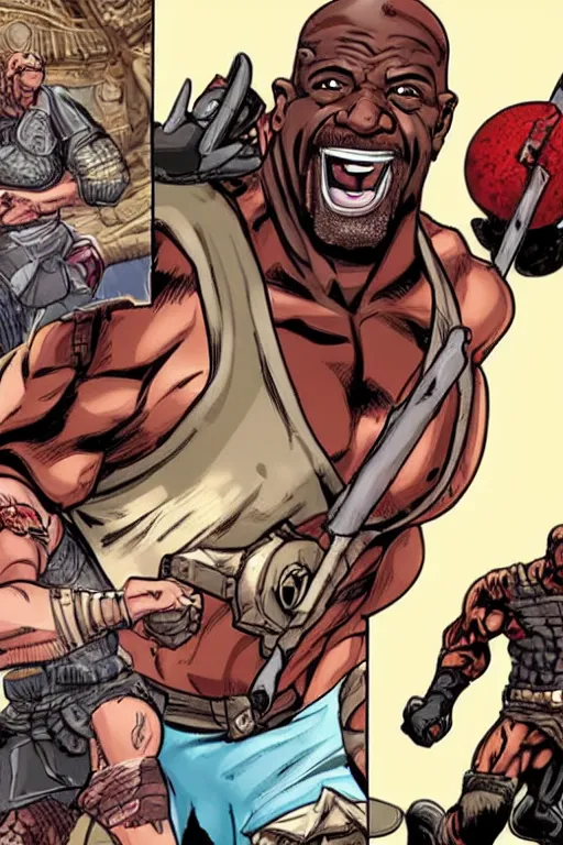 Prompt: Breathtaking comic book style of Terry crews portrayed as a Dungeons and Dragons berserker