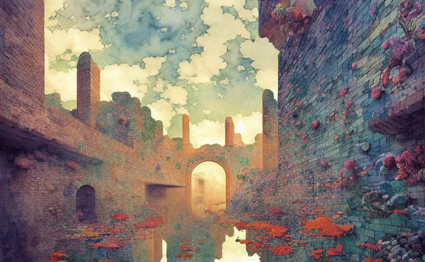 Image similar to tiled room squared waterway, aqueducts, fantasy. intricate, amazing composition, colorful watercolor, by ruan jia, by maxfield parrish, by marc simonetti, by hikari shimoda, by robert hubert, by zhang kechun, illustration, gloomy