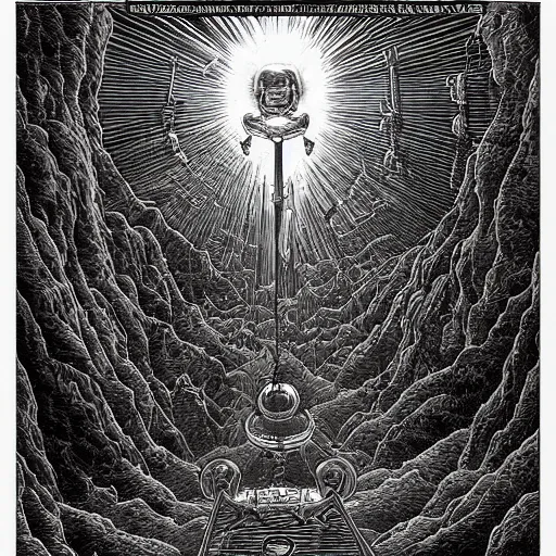 Image similar to seti alien announcement by dan mumford and gustave dore