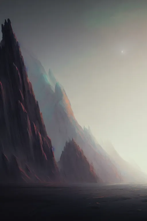 Image similar to rectangular black monolith standing on moon, fog, mountains in distance, extremely detailed digital painting, in the style of fenghua zhong and ruan jia and jeremy lipking and peter mohrbacher, mystical colors, rim light, beautiful lighting, 8 k, stunning scene, raytracing, octane, trending on artstation