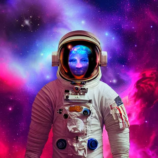 Image similar to portrait of an astronaut floating in a nebula, digital art, detailed