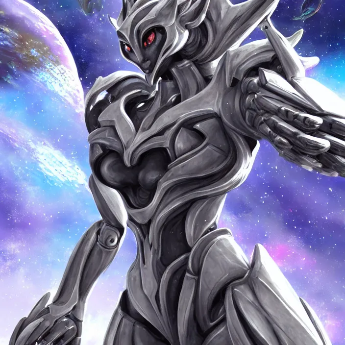 Prompt: goddess shot, galactic sized stunning beautiful anthropomorphic robot mecha female dragon, in space, larger than planets, posing elegantly, the earth a mere marble in her claws, detailed silver armor, epic proportions, epic scale, detailed digital art, ultra detailed, furry art, macro art, dragon art, giantess, warframe fanart, furaffinity, deviantart, realistic