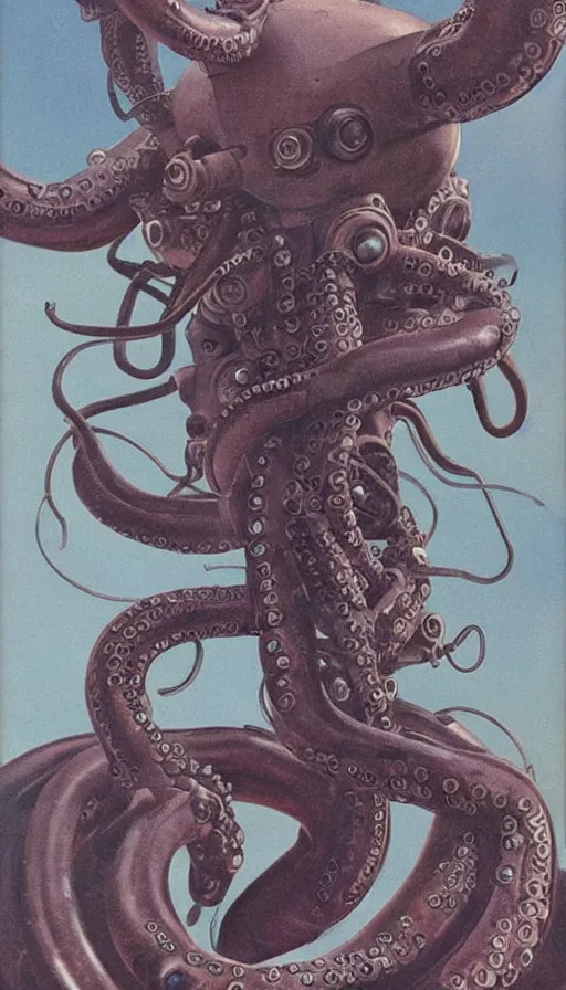 Prompt: 1 9 5 0 s retro future robot android octopus. muted colors. by wayne barlowe