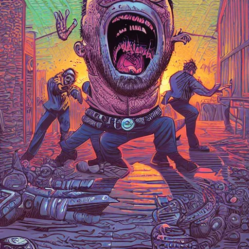 Image similar to crazy man going crazy screaming, illustrated by Dan Mumford