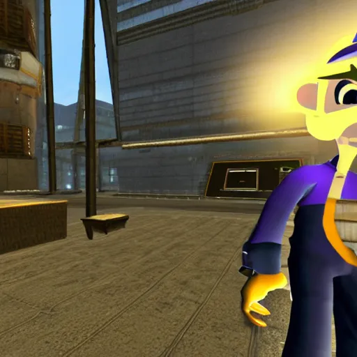 Prompt: waluigi in half life 1, screenshot from half life 1