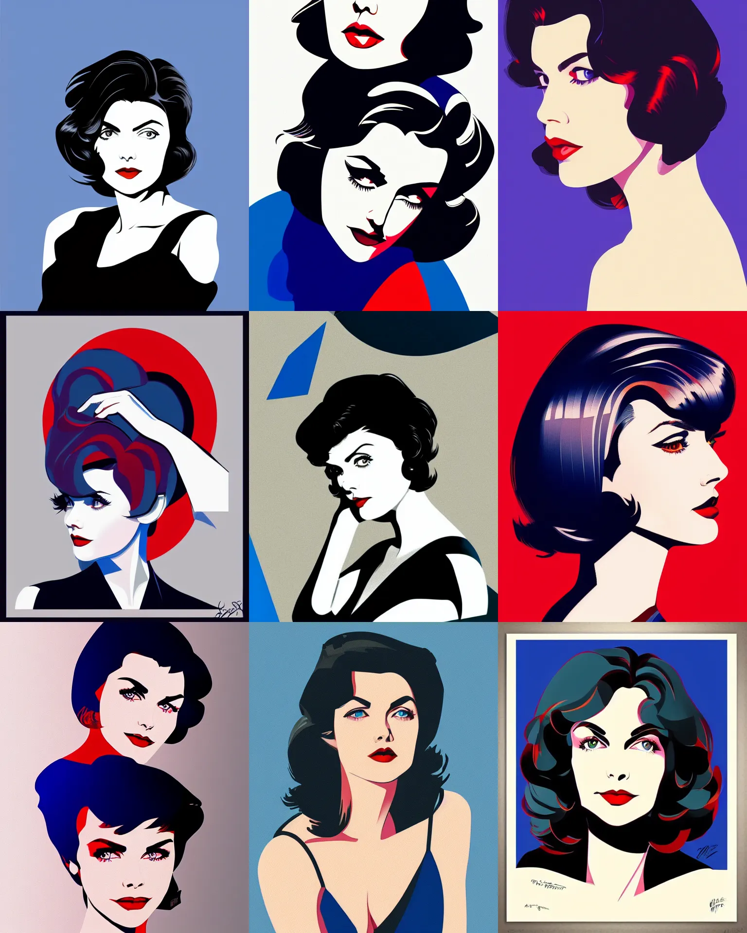 Prompt: sherilyn fenn 2 2 years old, bob haircut, portrait by stanley artgerm, dramatic lighting, ilya kuvshinov, trending on artstation, flat colour, geometric curves, gradient filter, red and blue black light, by patrick nagel, black ink lines