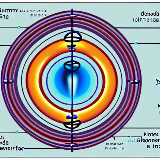 Prompt: schema of the inner workings of an atom and electron wit DNA