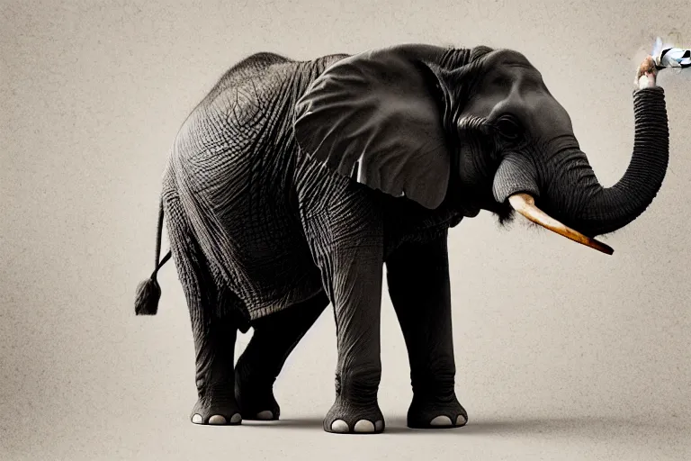 Image similar to ultra realistic photography, picture of ( subject : an elephant blowing smoke ). the scene is set in a gentlemens cigar lounge, a very smokey atmosphere, small thick clouds of cigar smoke, artstation, focus on the elephant, anatomically correct elephant features, extremely detailed and crisply sharp photo, hyperrealistic smoke, figma, sigma, 4 k