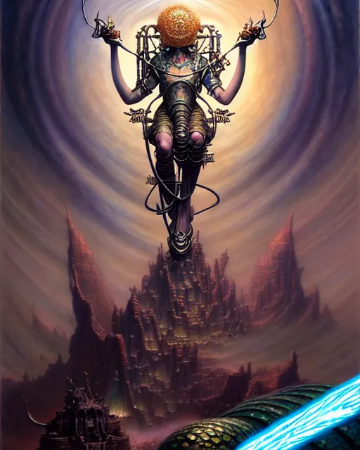 Image similar to the chariot tarot card, fantasy character portrait made of fractals, ultra realistic, wide angle, intricate details, the fifth element artifacts, highly detailed by peter mohrbacher, hajime sorayama, wayne barlowe, boris vallejo, aaron horkey, gaston bussiere, craig mullins