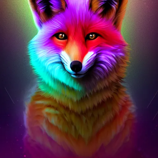 Prompt: digital fox, retrowave palette, highly detailed, anatomically correct vulpine, synth feel, fluffy face, ear floof, slender body, flowing fur, super realism, accurate animal imagery, 4 k digital art