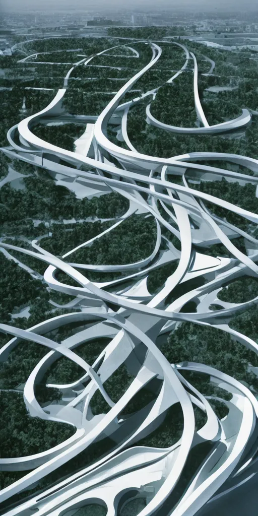 Image similar to a utopian city full of trees, minimal and clean, ando tadao, zaha hadid,