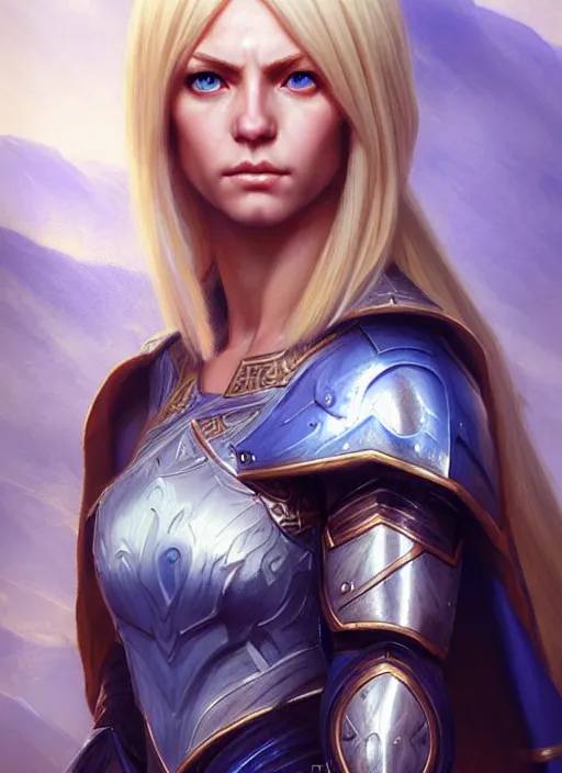 Image similar to a _ fantasy _ style _ portrait _ painting _ of timid white female paladin with blonde hair and blue eyes,, scar under left eye, holy oil _ painting _ unreal _ 5 _ daz. _ rpg _ portrait _ extremely _ detailed _ artgerm _ greg _ rutkowski _ greg