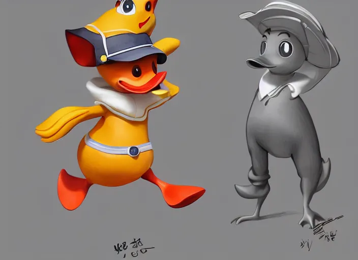 Image similar to award - winning detailed concept art of a cute iconic anthropomorphic duck character wearing a sailor suit. art by wlop on bcy. net, realistic. detailed feathers, art by cheng yi. artstationhd, artgerm, 3 dcg, pixar zootopia. 3 d rendering, high quality model sheet, donald. model sheet detailed