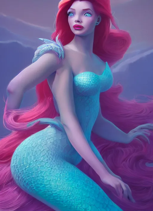 Image similar to princess ariel, hyper - detailed matte digital painting, concept art, official fan art, fantastically pastel colors, by jesper elsing and lois van baarle and ilya kuvshinov and ian spriggs, cinematic lighting, studio quality, unreal engine 5 and octane render, smooth render, behance hd, trending on artstation hq