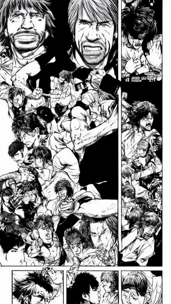 Prompt: Chuck Norris appears in the manga Baki by Keisuke Itagaki