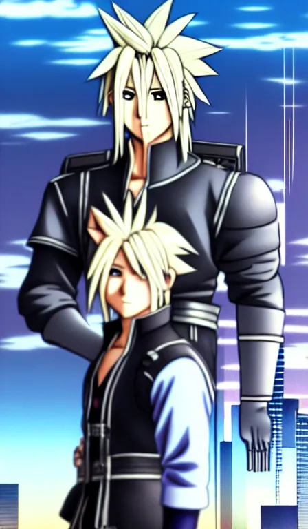 Image similar to anime fine details portrait of Cloud Strife in front of cyberpunk moder city landscape on the background deep bokeh, close-up view, anime masterpiece by Studio Ghibli. 8k, sharp high quality anime, artstation