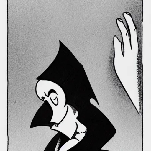 Image similar to nosferatu, dramatic pose, in the style of carl barks