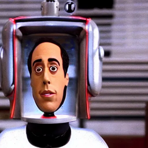 Prompt: jerry seinfeld as a robot, movie still