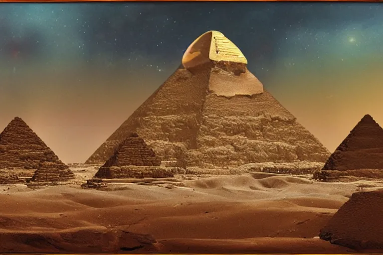 Image similar to egyptian spaceship, matte painting