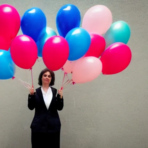 Prompt: photo of a french lawyer with birthday balloons