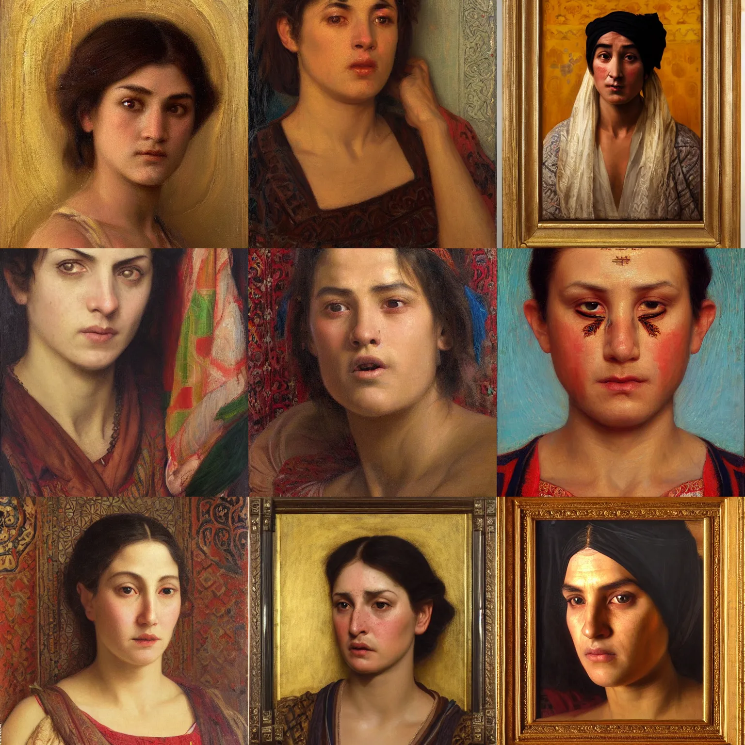 Prompt: orientalism terrified face portrait afraid by Edwin Longsden Long and Theodore Ralli and Nasreddine Dinet and Adam Styka, masterful intricate art. Oil on canvas, excellent lighting, high detail 8k