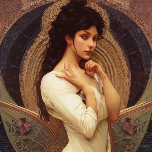 Prompt: portrait of angry goddess, intricate, elegant, highly detailed, digital painting, artstation, concept art, smooth, sharp focus, illustration, art by artgerm and greg rutkowski and alphonse mucha and william - adolphe bouguereau