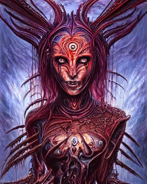 Prompt: charred bloody fleshmetal cyborg daemonhost woman psychedelic flamer of tzeentch, by antonio j. manzanedo, alex grey, android jones, wayne barlowe, philippe druillet, raymond swanland, cyril rolando, josephine wall, harumi hironaka, cronenburg, trending on artstation