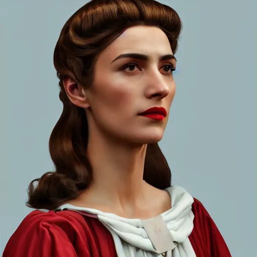 Prompt: A Crusader Kings II portrait of a Spanish young woman with high cheekbones. Good bone structure. Dressed in 1940s style. Highly detailed, fine Art, high detail, great lighting, 8k resolution, masterpiece, concept art, illustration, clear eyes, painting oil on canvas, octane render, HDR, trending on artstation, 4k, 8k, HD