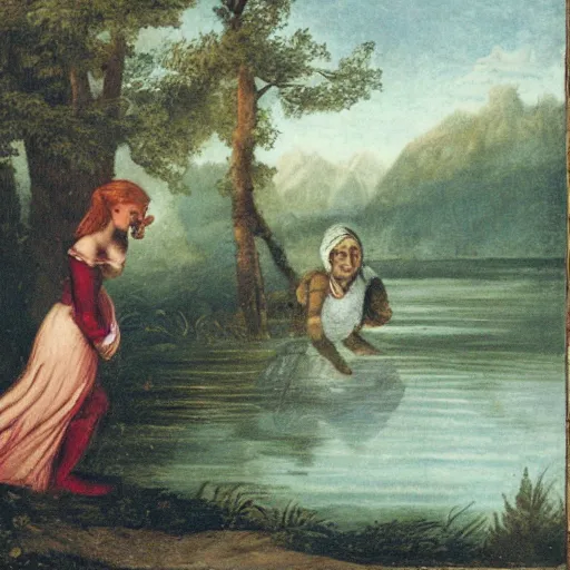 Image similar to a hulder trying to lure a man into a lake,