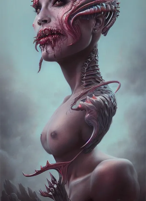 Prompt: a hyper detailed face portrait of the queen of blades, diablo 4 lilith, by tom bagshaw, by zdzisław beksinski, trending on artstation