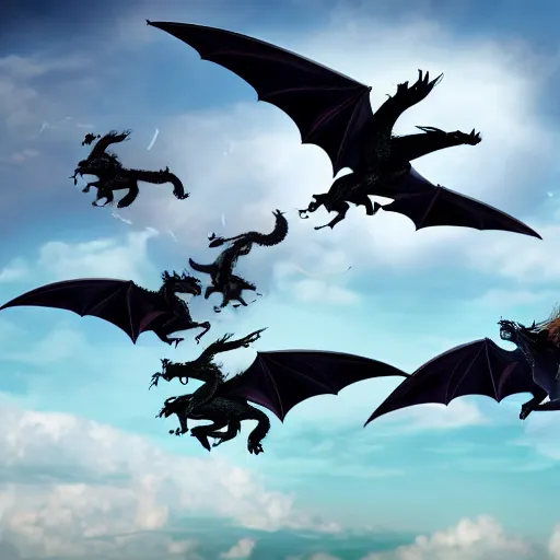 Image similar to photo of dragons flying over people, realistic, dslr, 8 k