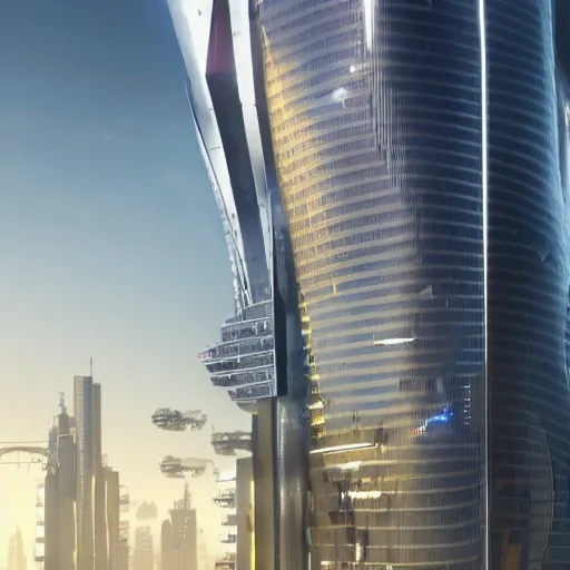 Prompt: a large skyscraper as a background for a cyberpunk 2077 loadinh screen, very detailed, high quality photo, designed by zaha hadid, sculped by Norman foster