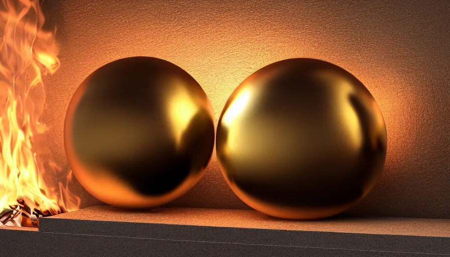 Image similar to metallic liquid sphere in fireplace, hyperdetailed, artstation, cgsociety, 8 k