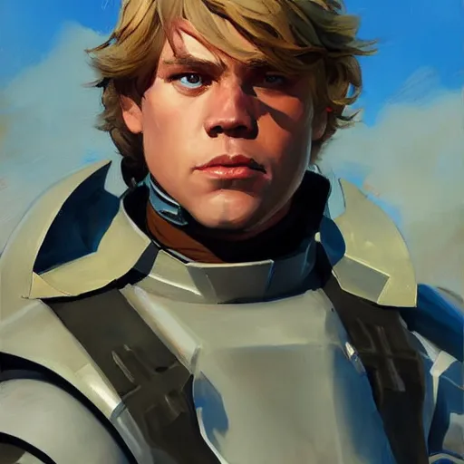 Image similar to greg manchess portrait painting of armored luke skywalker as overwatch character, medium shot, asymmetrical, profile picture, organic painting, sunny day, matte painting, bold shapes, hard edges, street art, trending on artstation, by huang guangjian and gil elvgren and sachin teng