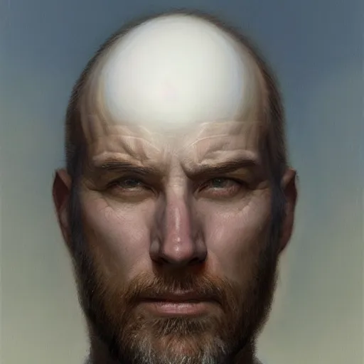 Image similar to The man with an egg for a head portrait art by Donato Giancola and Bayard Wu, digital art, trending on artstation, 4k