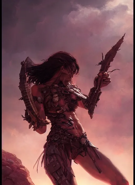 Image similar to hyper realistic photography of prehistoric barbarian cyborg android girl, full body, rule of thirds, conceptart, saturated colors, pretty body, cinematic, vallejo, frazetta, greg rutkowski, royo, rowena morrill, juan gimenez