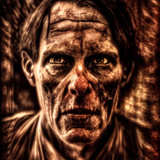 Image similar to a portrait of a Richard trager outlast ,Grim fantasy, horror , HDR, natural light, shoulder level shot, dynamic pose, award winning photograph, Mucha style 4k,