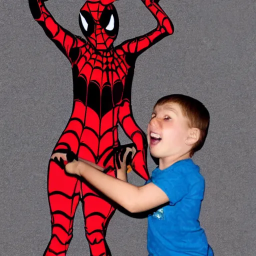 Image similar to evil spiderwoman capturing big children, realistic,