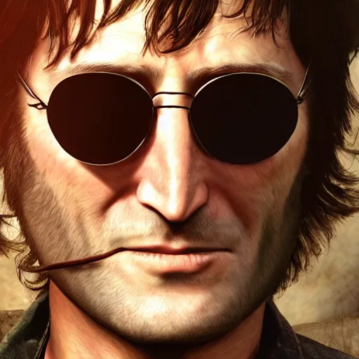 Image similar to John Lennon in read dead redemption, hyper realistic, HD, HQ, photo realistic