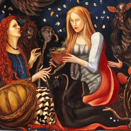 Image similar to witches in the coven, highly detailed, art, renaissance paintin, oil painting