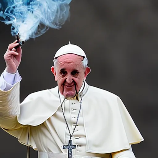 Image similar to photo of the Pope smoking a bong, 50mm, beautiful photo