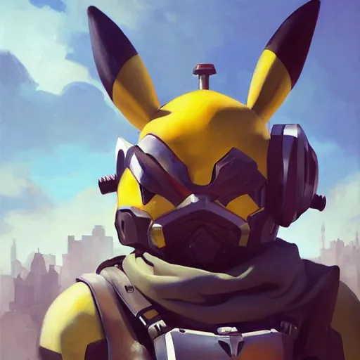 Image similar to greg manchess portrait painting of partially armored pikachu as overwatch character, medium shot, asymmetrical, profile picture, organic painting, sunny day, matte painting, bold shapes, hard edges, street art, trending on artstation, by huang guangjian, gil elvgren, ruan jia, greg rutkowski, gaston bussiere