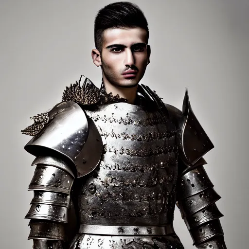 Prompt: a portrait of a beautiful young turkish male wearing an alexander mcqueen armor , photographed by andrew thomas huang, artistic