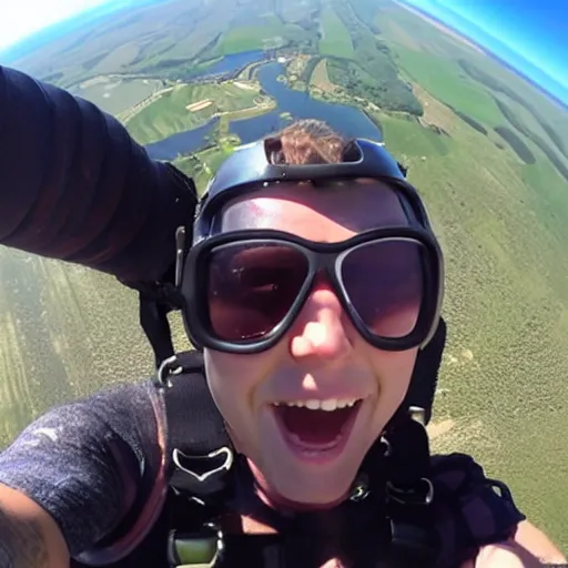 Image similar to a selfie while falling out of a plane without a parachute